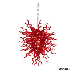 Zeitgen￶ssische ma￟geschneiderte LED -Lampen Anh￤nger Leuchten 100% handgemachtes Murano -Stil Kristallrot rotes Glas Kronleuchter h￤ngende Vorrichtungen Home Dekoration LR1448