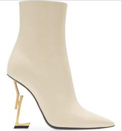 Yeni OPYUM Yılan Topuklu Çizmeler Sivri Burun Moda çizmeler Patik Kış Tasarımcı Kadın Gerçek Deri Ayak Bileği ayakkabı Boyutu ABD 4-12