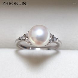 Cluster Rings ZHBORUINI 2022 Simple Pearl Ring Real Natural Gold Silver Colour Women Jewellery Clear Zircon Diamond Gift