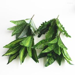 Decorative Flowers Artificial With Leaf Green Grass Plastic Plants Fake Foliage Bush For Home Table Wedding Decoration Party