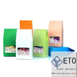 8x15.5Embossed pink orange white Green blue Grey Kraft paper Colour packaging Square transparent window scented tea Packing box sealed by air