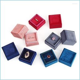 Jewellery Pouches Bags Jewellery Pouches Bags Square Corduroy Ring Box With Detachable Lid Holder For Proposal Engagement Wedding Ceremo Dhk50