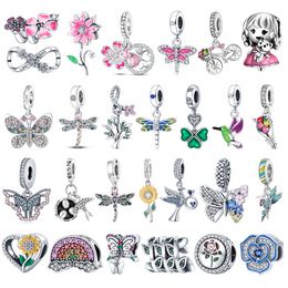 925 Sterling Silver Dangle Charm Women Beads High Quality Jewelry Gift Spring Flower Charms Dragonfly Butterfly Pendant Bead Fit Pandora Bracelet DIY 03101