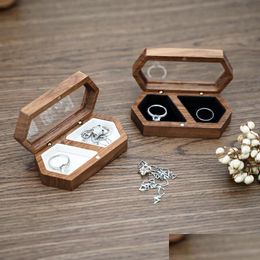 Jewelry Pouches Bags Jewelry Pouches Bags Men Women Wood Ring Double Storage Case For Lovers Wooden Package Earring Necklace Wedding Dhtnn