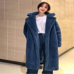 Women's Fur High Quality Casual Wool Teddy Long Coat Solid Color Loose Thick Blend S-XL