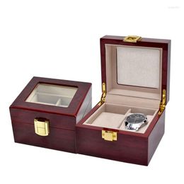 Watch Boxes 2 Grids Retro Red Wooden Display Box Durable Packaging Jewellery Collection Storage Organiser Watches Accessories Case