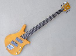 Yellow 5 Strings Ash Electric Bass Guitar with Rosewood Fretboard Slanted Frets and Pickups Customizable