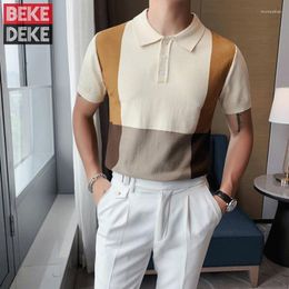 Men's T Shirts Colours Mens Panelled Business Casual Shirt Summer Short Sleeve Turn-Down Collar Knitted Top Slim Fit Fashion Tees Tops
