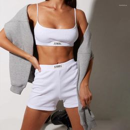Women's Tracksuits Women Tracksuit Gothic Angel Letter Embroidery Streetwear Gyms Two Piece Set Mini Crop Top Camisole Sporty Biker Shorts