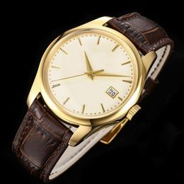 Gentlemans Watches Cowhide Strap 39mm Micro Convex Sapphire Watch Mirror Design Mechanical Wristwatch Orologi di lusso