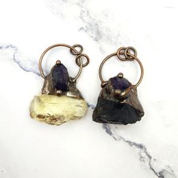 Pendant Necklaces Natural Obsidian Citrine Amethyst Irregular Shape Bronze Soldered Raw Crystal Gemstone Charms For Making Necklace Women