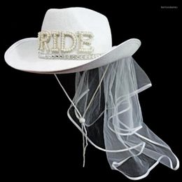 Berets Bride Cowgirl Hat With Veil Novelty Cowboy Summer Beach Long Western Fancy Dress Accessory