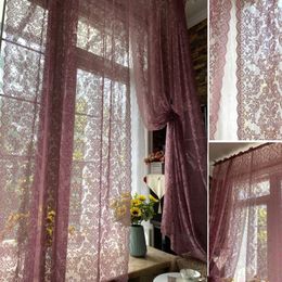 Curtain 1PC Rod Pocket Antic Purple Lace For Living Room Hollow Out Door Curtains Tulle Kitchen Entrance Partition Yarn NT