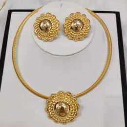 Necklace Earrings Set For Women Dubai Gold Plated Copper Geometric Bead Pendant Brazilian Wedding Party Anniversary Gift