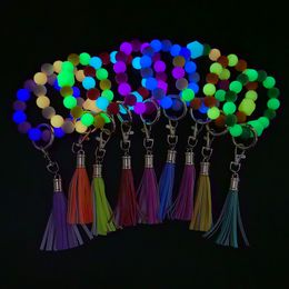 Halloween Key chain luminous silicone bead keychain Wristlet Bracelet Silicone Glow in the Dark Beaded for Women HalloweenParty WLL1745