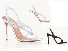 Aquazzuras PVC designers womens sandals Izzy Plexi Sandal Heels crysta buckle party wedding dress shoes heel sexy back strap leather sole sandal BOX 35-43