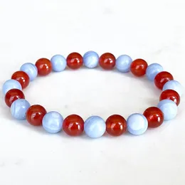 Strand MG1719 High Quality Womens Aquarius Zodiac Bracelet 8 MM Blue Lace Agate Carnelian Chakra Wrist Mala Natural Gemstone Jewelry