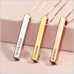 Pendant Necklaces 3D Bar Personalised Engraving Custom Jewellery Stainless Steel Name Necklaces Pendants Women/Men Msee Pics Day Gift Dh4Om