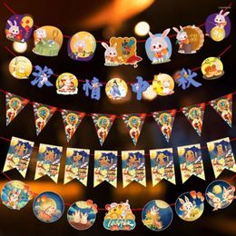 Party Decoration 2 Pcs Multi-styles Pattern Banner Celebration Mid-Autumn Cartoon Bunting Creative DIY Paper Material