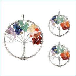 Charms 7 Chakra Stone Tree Of Life Handmade Wire Wrapped Pendants For Fashion Colorf Charm Jewellery Accessories Wholesale-Z 228 R2 Dro Dhkrt