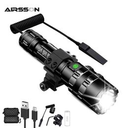 Flashlights Torches Tactical Flashlight Ultra-Bright 1600 Lumens USB Rechargeable Torch Outdoor Hunting Weapon Gun Light with Rail Mount Accessory L221014