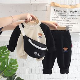 Bebek Erkek Rahat Giysiler Takım Elbise İlkbahar Sonbahar Çocuk Giyim Seti Moda Eşofman Yürümeye Başlayan Karikatür Kazak Çanta Pantolon ile