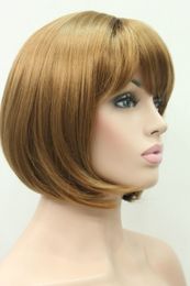Fashion full wig strawberry blonde short straight bob synthetic hair womens wigs