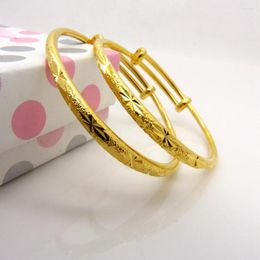 Bangle 1 Pair/2pcs Expandable Bracelet Solid Yellow Gold Filled Carved Star Children's Accessories