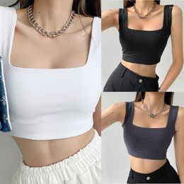 Women's Tanks Women's & Camis 2022 Summer Sleeveless White Camisole Stretch Square Collar Basic Tank Tops Cotton Women Casual Sexy