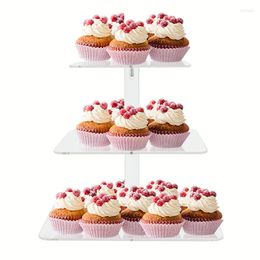 Bakeware Tools 3 Tier Square Acrylic Cupcake Stand Transparent Cake Display Shelf Removable Assemble Wedding Birthday Party Deco Dessert