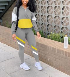 Women's Two Piece Pants Women's 2 Outfits Long Sleeve Top Pullover And Elastic Waistband Legging Sweatsuit Tracksuit Sets