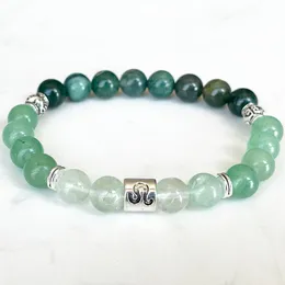 Strand MG1675 Leo Zodiac Bracelet For Women 8 MM A Grade Fluorite Green Aventurine Moss Agate Wrist Mala Natural Gemstone Jewelry