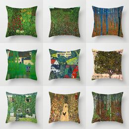 Pillow Oil Painting Theme Tropical Plant Landscape Jungle Trees Cover Home Sofa Decoration