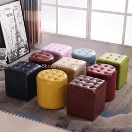 Clothing Storage Leather Small Stool Household Living Room Soft Bag Sofa Square Coffee Table Round Door Shoe Replacement Clothi
