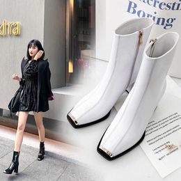 Boots Shoes and boots for women in autumn and winter New women's shoes Square head thick high-heeled shoes Metal anti kick fashion boots