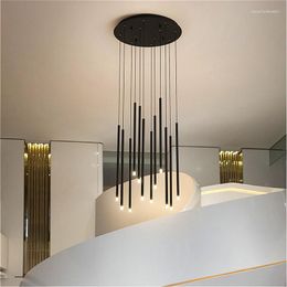 Pendant Lamps Modern Black Art Staircase Chandelier Nordic Duplex Apartment Villa Spiral LED Attic Restaurant