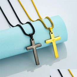 Pendant Necklaces Stainless Steel Cross Pendant Necklace Fashion Men Women Gold Sier Colour Bible Scriptures Christian Prayer Jewellery Dhfa4