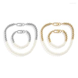 Necklace Earrings Set & Elegant Women Lady Artificial Pearl Charm Bracelet Clavicle L5YB