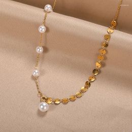 Chains 2022 Beads Neck Chain Kpop Pearl Choker Necklace Gold Color Goth Chocker Jewelry On The Pendant Collar For Women