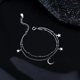 Link Bracelets Arrive Tassel Star Clear Zircon Moon Charm Bracelet &Bangle For Women Girls Elegant Wedding Fashion Jewellery Gifts Sl524