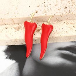 Stud Earrings Metallic Red Dripping Pepper Plant Vegetable Banquet Jewelry Accessories For Women's
