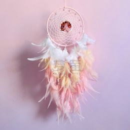 Dream Catchers Pink Dream Catcher Decorative Objects Tree of Life Wall Decor with Natural Crystal Stone Handmade Gift 1223250