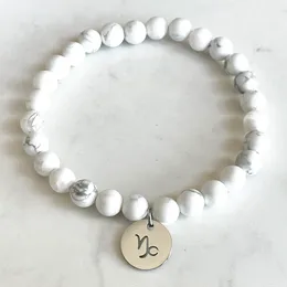 Strand MG1752 Fashion Womens Capricorn Zodiac Bracelet 6 MM White Howlite Chakra Yoga Wrist Mala Handmade Natural Gemstone Jewellery