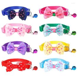 Dog Collars Pet Necklace Adjustable Strap Accessories For Collar Bowknot Nylon Cat Bow Tie Bell Puppy Candy Color Necktie