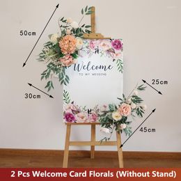 Decorative Flowers Custom 50cm Wedding Floral Props Welcome Card Florals Artificial Creative Sign Corner Decor Garland Flower Bouquet