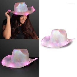 Berets Led Party Hats For Adults Funny Cowboy Costume Adult Women Cowgirl Hat Holographic Rave Ha