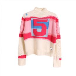909 L 2022 Milan Runway Autumn Sweater Long Sleeve Crew Neck Embroidery Pullover Pink Fashion Clothes Womens xuanli
