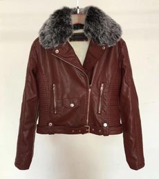 Women's Leather 2022 Women Winter Warm Faux Jackets With Fur Collar Lady Motorcycle & Biker Outerwear Coats