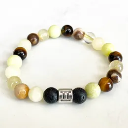 Strand MG1636 New Womens Gemini Zodiac Bracelet 8 MM Lava Tiger Eey Yellow Howlite Citrine Wrist Mala Natural Gemstone Jewelry