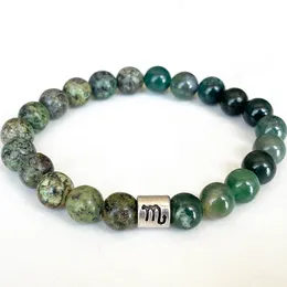 Strand MG1684 Fashion Scorpio Zodiac Bracelet 8 MM Moss Agate African Turquoise Energy Wrist Mala Natural Gemstone Jewelry